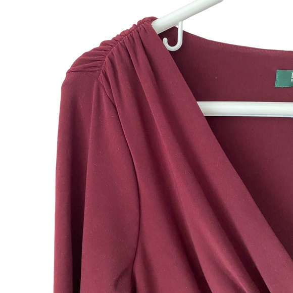 Lauren Ralph Lauren size 8 burgundy long sleeves rouching wrap dress EUC - Picture 6 of 12